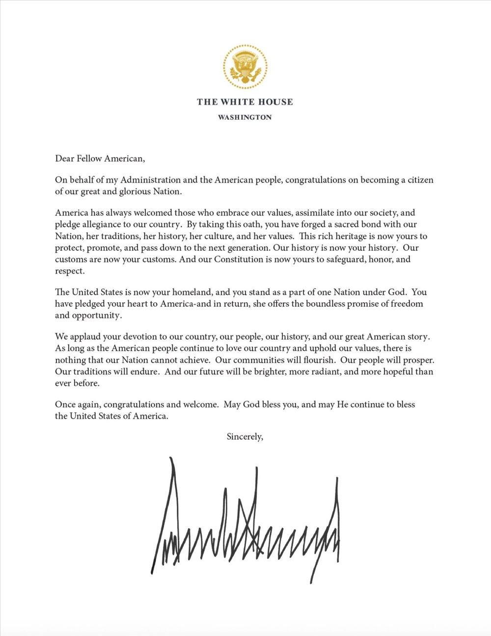 Trump: A Letter to New U.S. Citizens