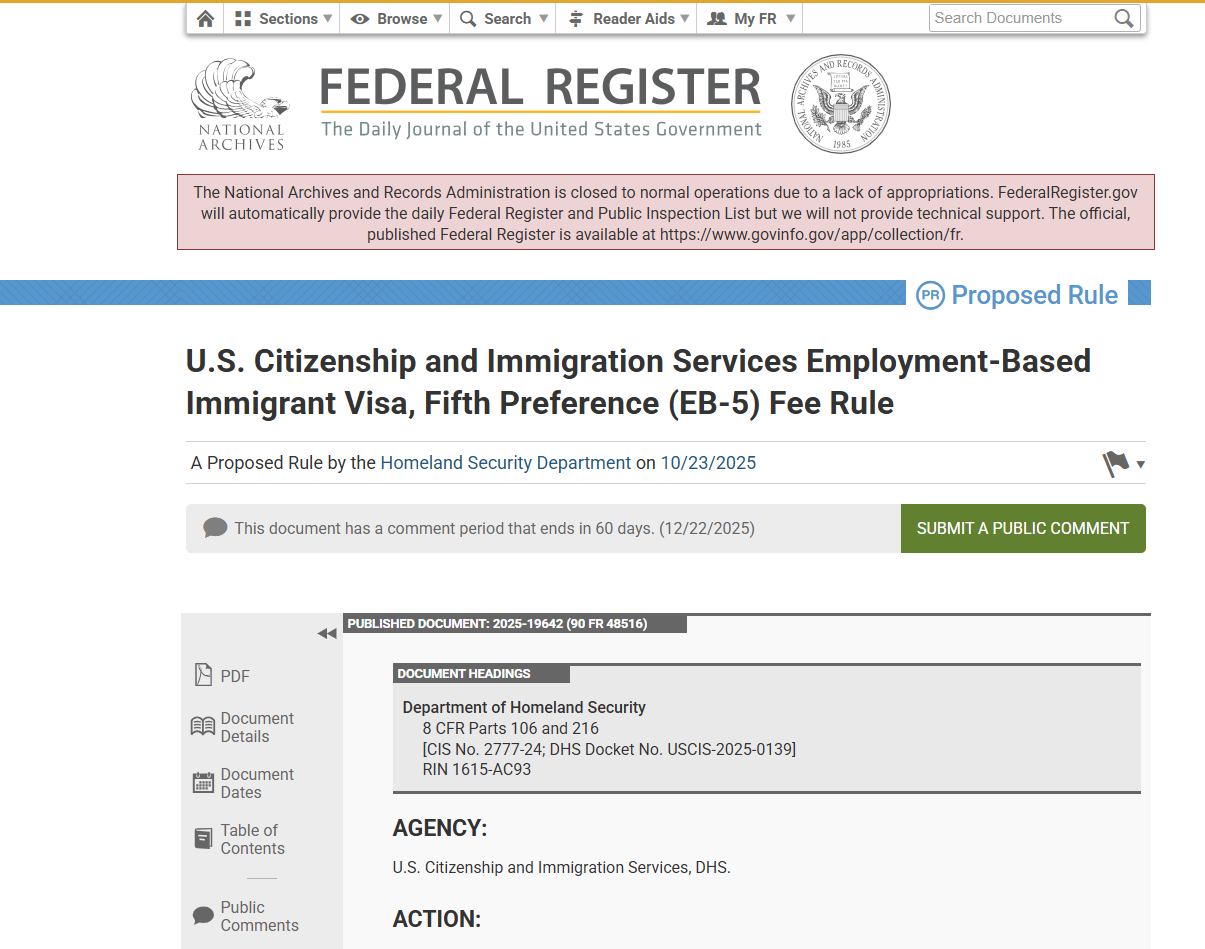 EB-5新规草案发布：申请费全面下调