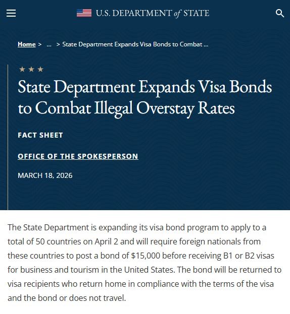 Breaking News! US Visa Deposit Policy Expanded to 50 Countries