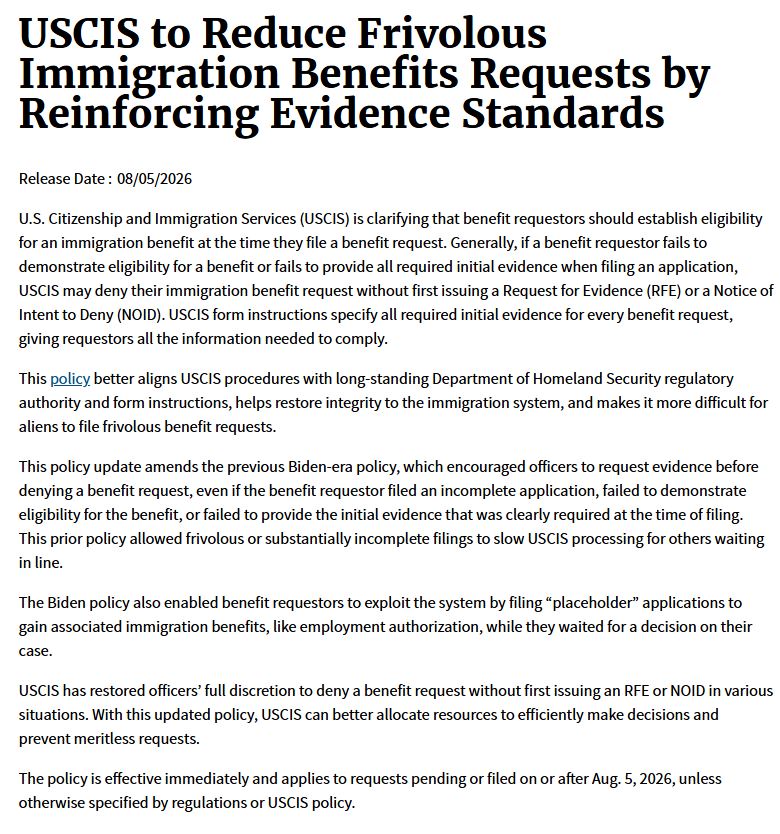 USCIS New Rule: Incomplete Applications May Be Directly Denied